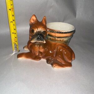 Ceramic Boxer Dog Figurine with Planter